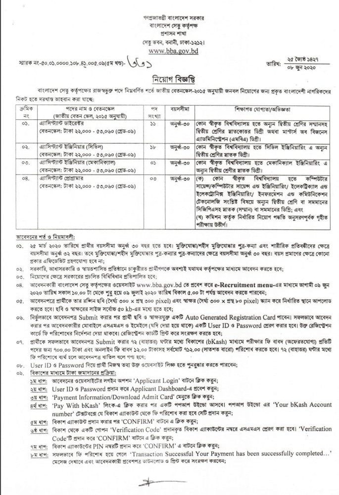 Bangladesh bridge authority job circular