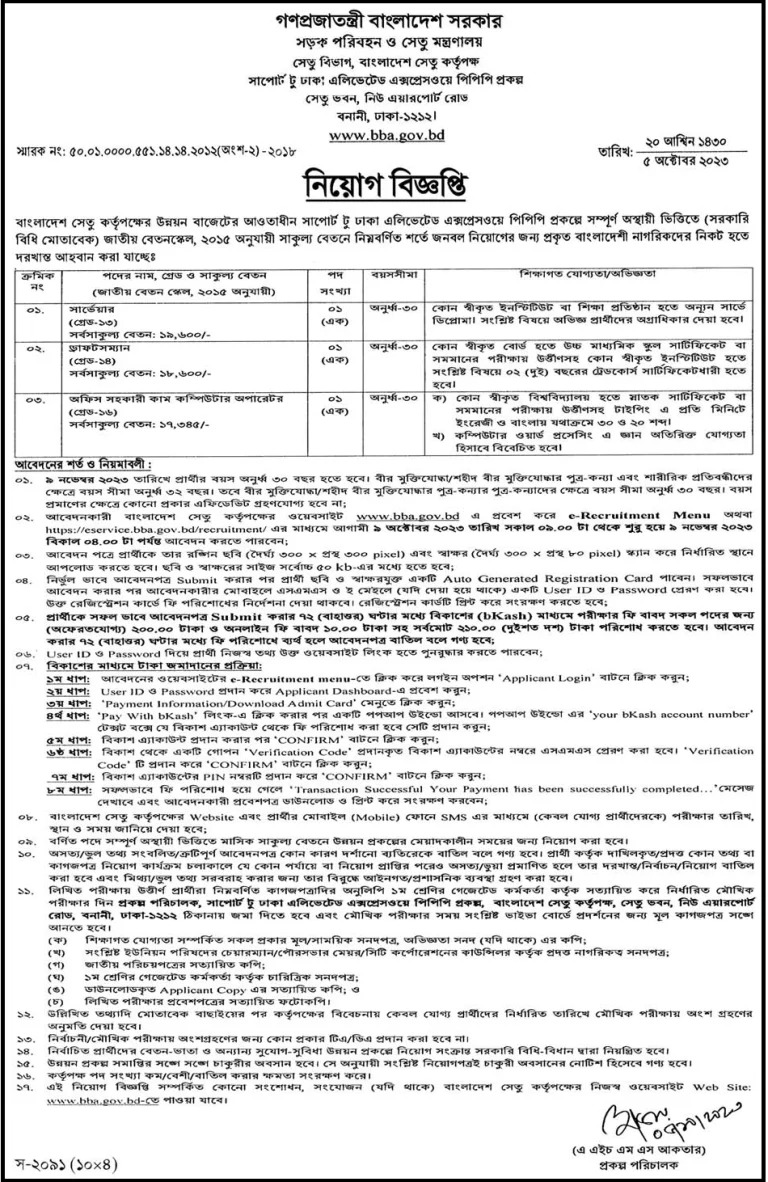 Bangladesh bridge authority Job Circular 2023 PDF/Image