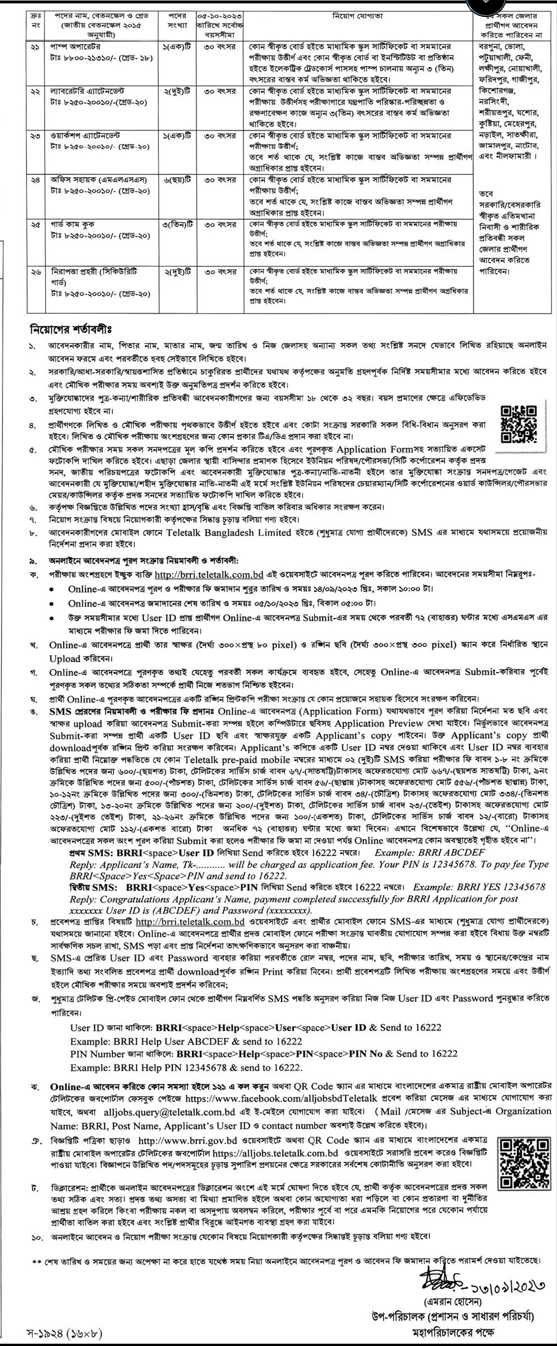 brri teletalk com bd job circular 2023